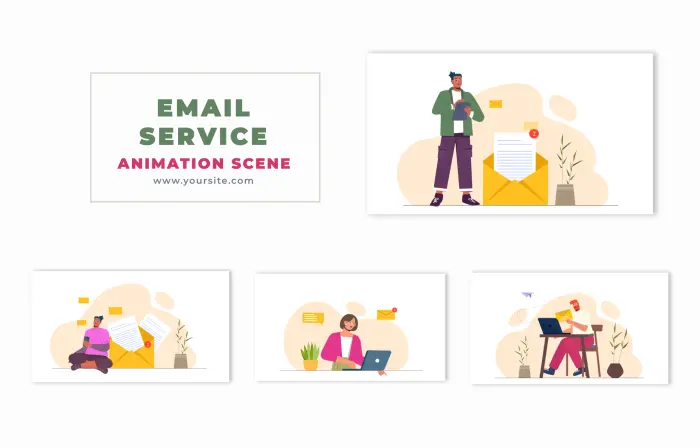 Flat Design Email Service Vector Animation Scene